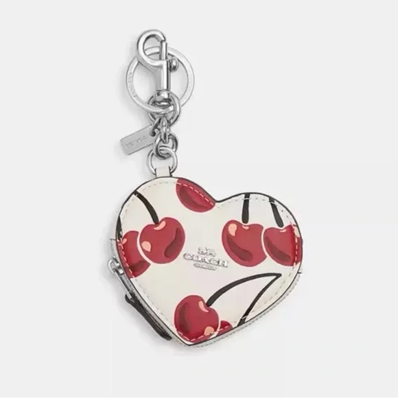 NWT Limited Coach CZ091 Leather Heart Coin Pouch Bag Charm With Cherry Print - Picture 5 of 6
